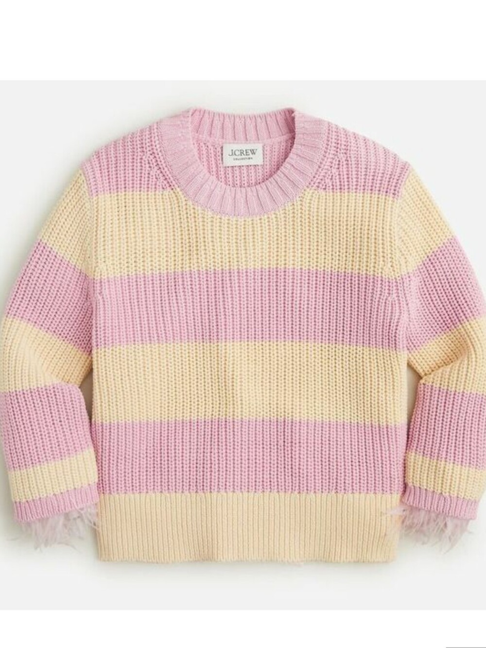 J.Crew Collection feather-trim crewneck sweater In Cream And Pink Size Small